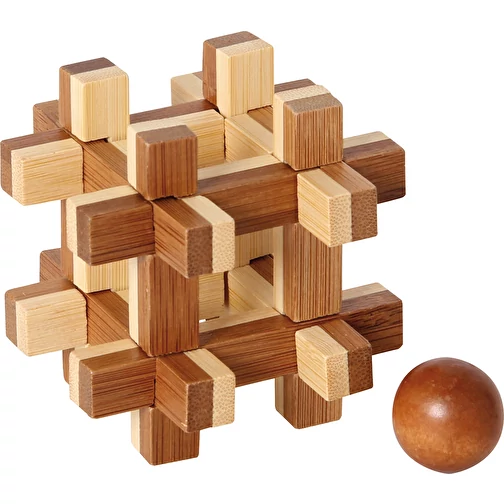 Bambus-Puzzle Kugel im Kfig (Bambus, 59g) als Werbeartikel Auf GIFFITS- WERBEARTIKEL.at | Art.Nr. 312590