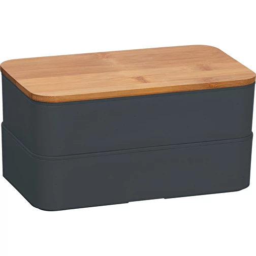 Doppel-Lunchbox mit Bambus-Schneidebrett und Besteck (1000, grau, PP, Bambus,  380g) als Werbeartikel Auf GIFFITS.de | Art.Nr. 400011