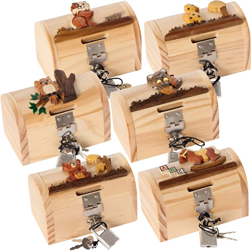 Tirelire Coffre Au Trésor En Bois Vintage Avec Clé - Rangement Sécurisé, Artisanale (neuve)