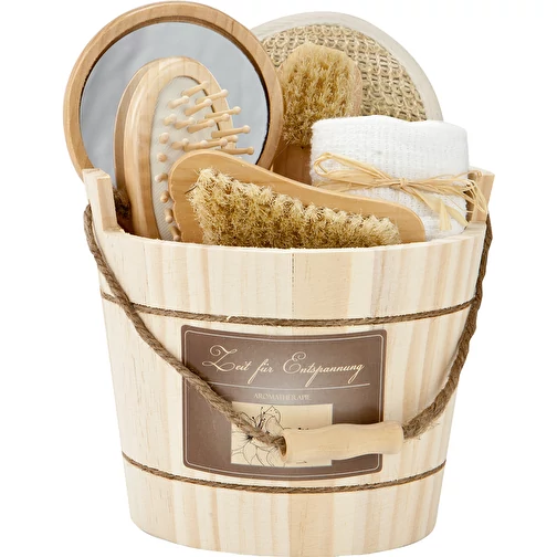 Wellness-Geschenkset: Holzzuber (braun, Gemischt, 550g) als Werbegeschenke Auf Art.Nr. 6168